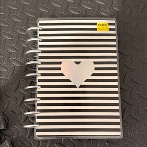 Black and White Striped Notebook with Heart
